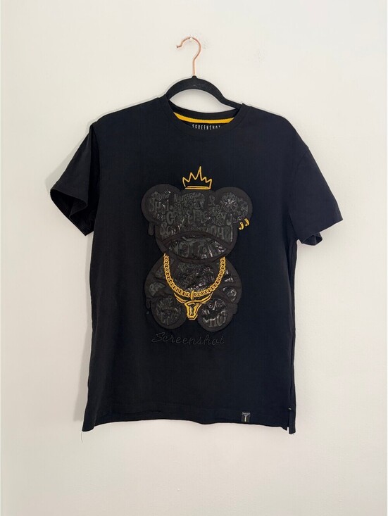 Screenshot Other - Screenshot Black Graphic Bear T-Shirt Gold Chain Crown Tee Size M Streetwear